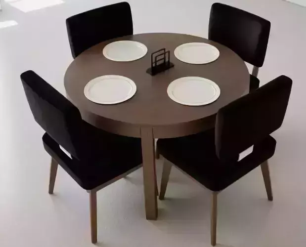 Stylish 3D Dining Table Set Pack  2 Unique Designs with Chairs Low-poly 3D model