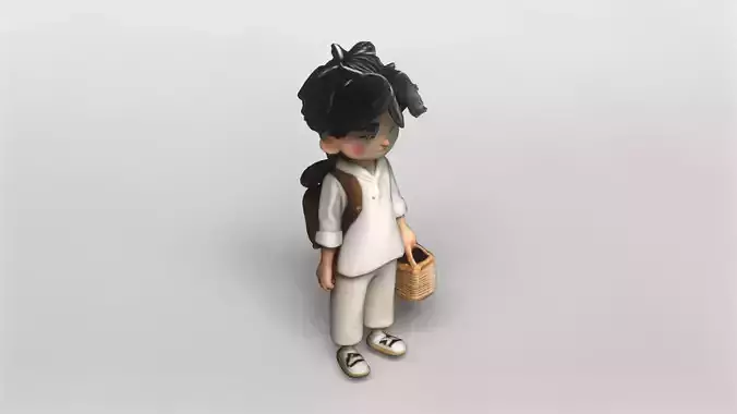 Stylized Young Boy with Basket 3D Model