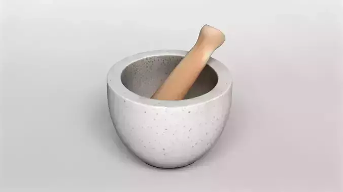 Speckled Stone Mortar and Wooden Pestle 3D Model