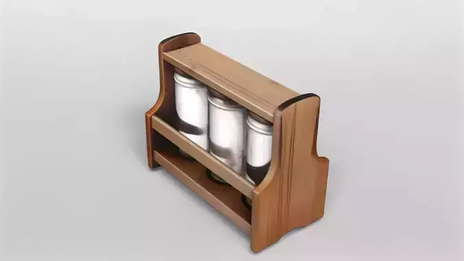 Wooden Spice Rack with Glass Jars 3D Model