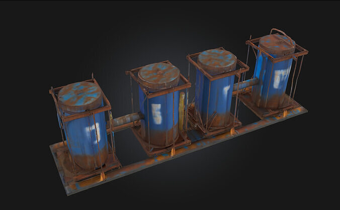 Rusty Blue Tanks  Industrial Decay with Character 3D model