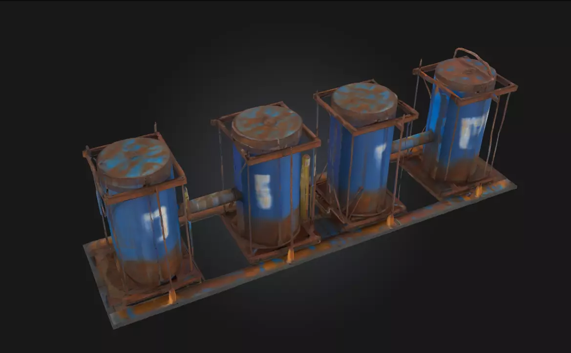 Rusty Blue Tanks Industrial Decay with Character 3D model
