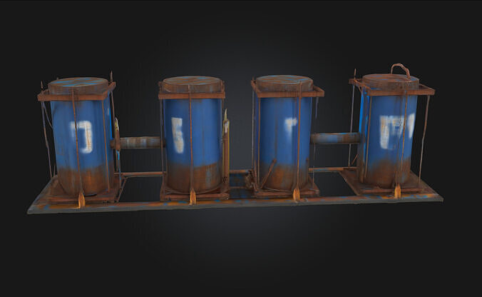 Rusty Blue Tanks  Industrial Decay with Character 3D model 3