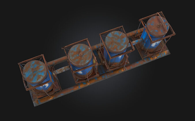 Rusty Blue Tanks  Industrial Decay with Character 3D model 6