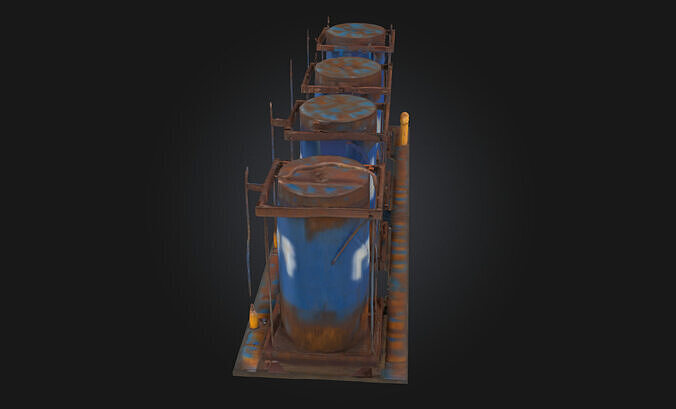 Rusty Blue Tanks  Industrial Decay with Character 3D model 5
