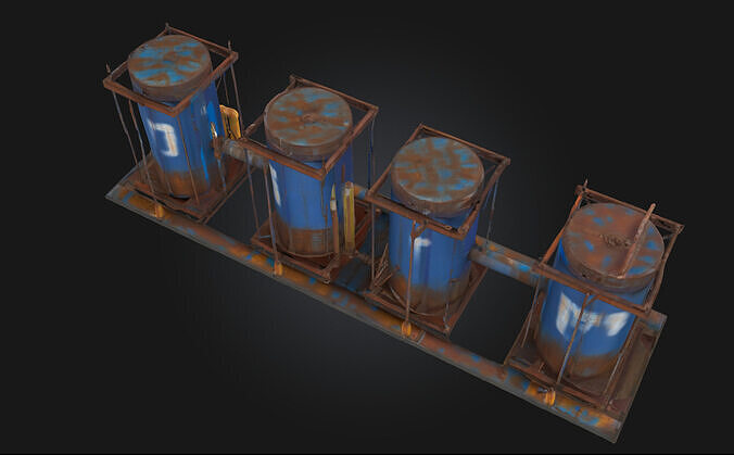 Rusty Blue Tanks  Industrial Decay with Character 3D model 2