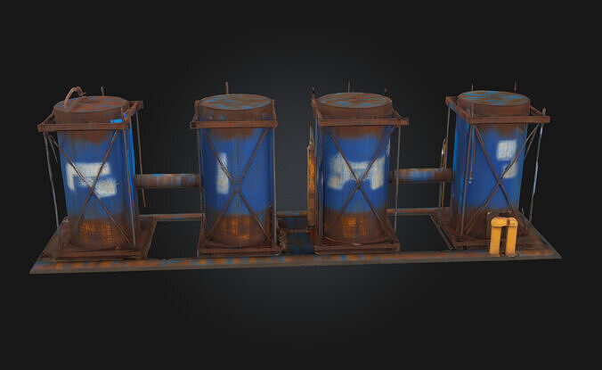 Rusty Blue Tanks  Industrial Decay with Character 3D model 4