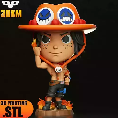 Portgas D Ace Chibi STL for 3D Printing 3DXM ChibiSTL