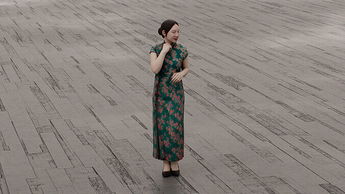 Traditional Chinese qipao  woman  Low-poly 3D model