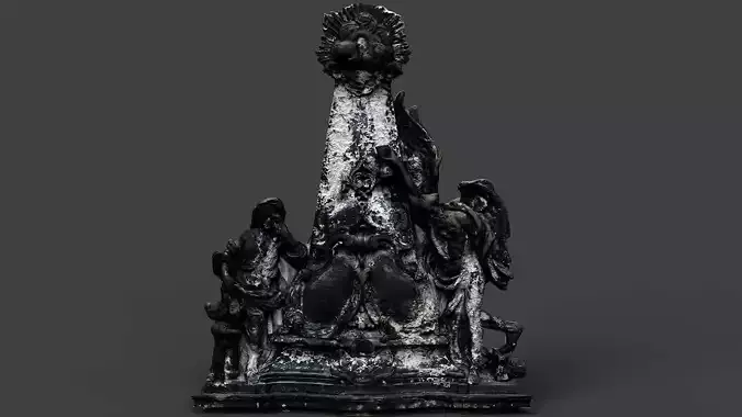 destroyed burned stone monument PBR photogrammetry Low-poly 3D model