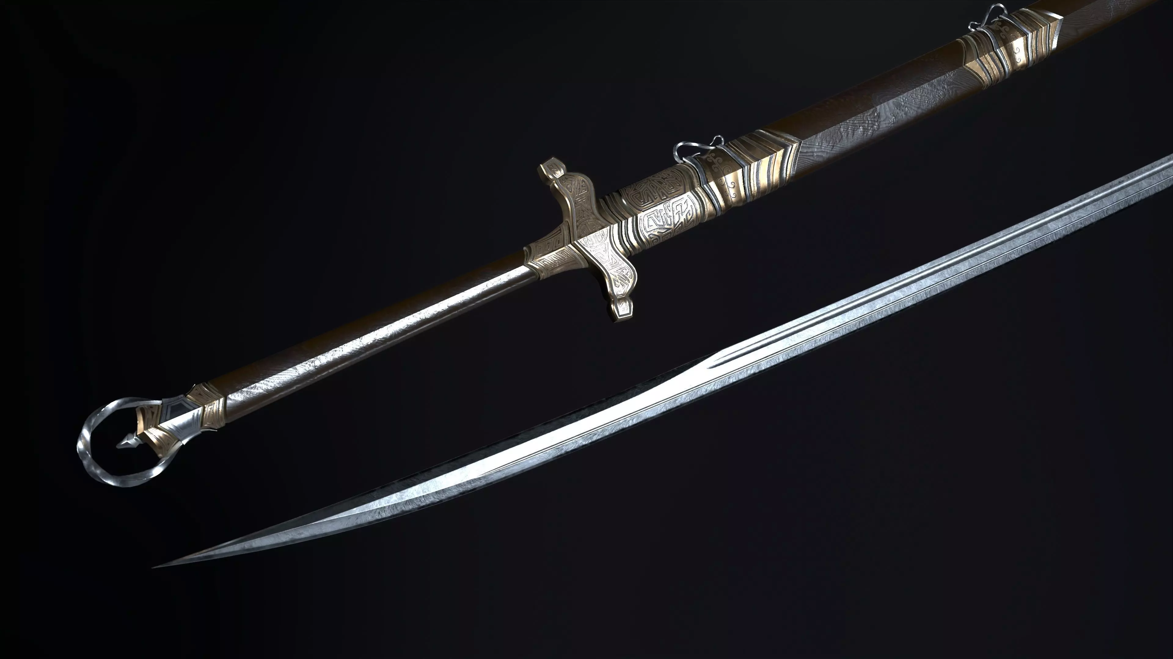 Long Sword Melee Weapon Low-poly 3D model