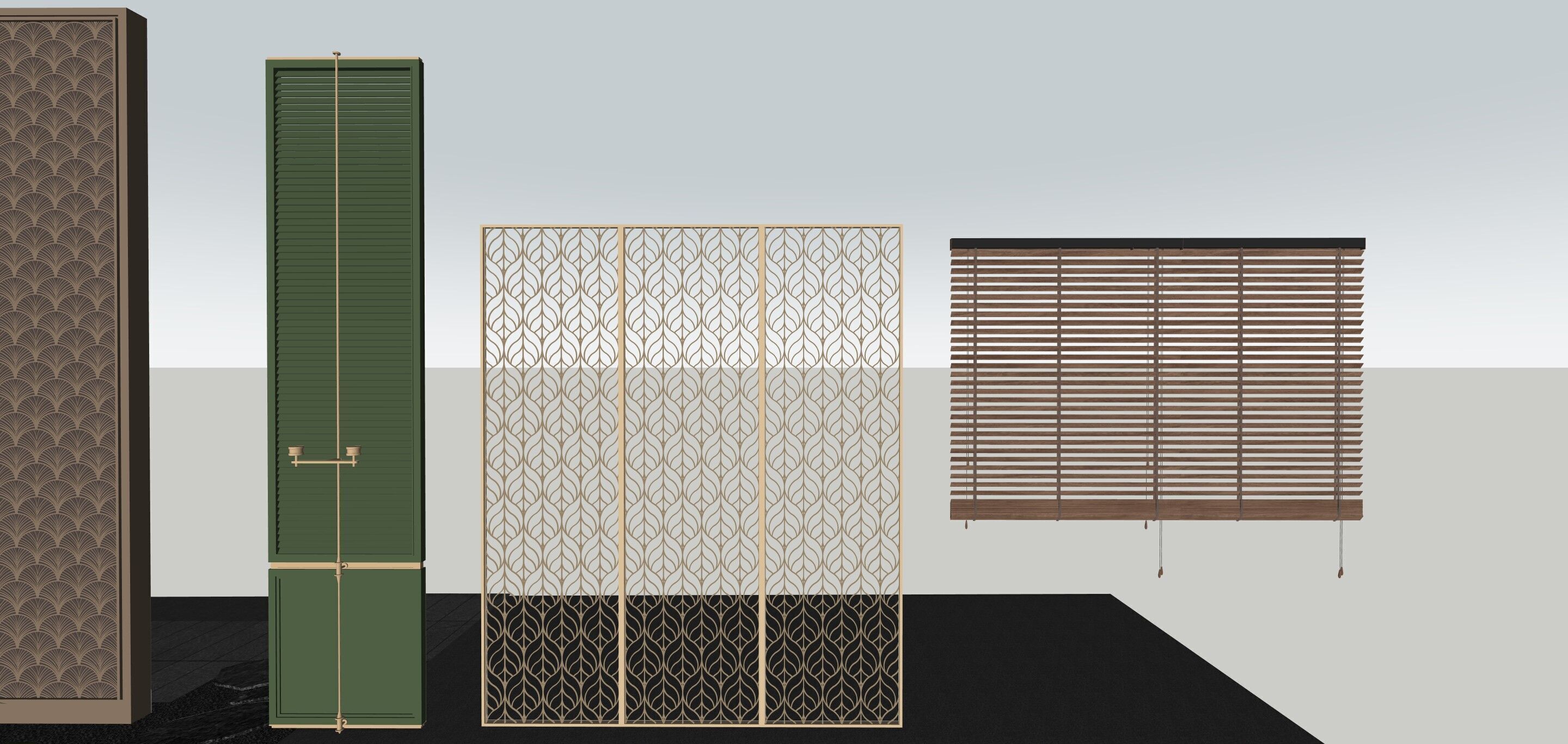 4 Oriental Room Divider Screens 3D model_1