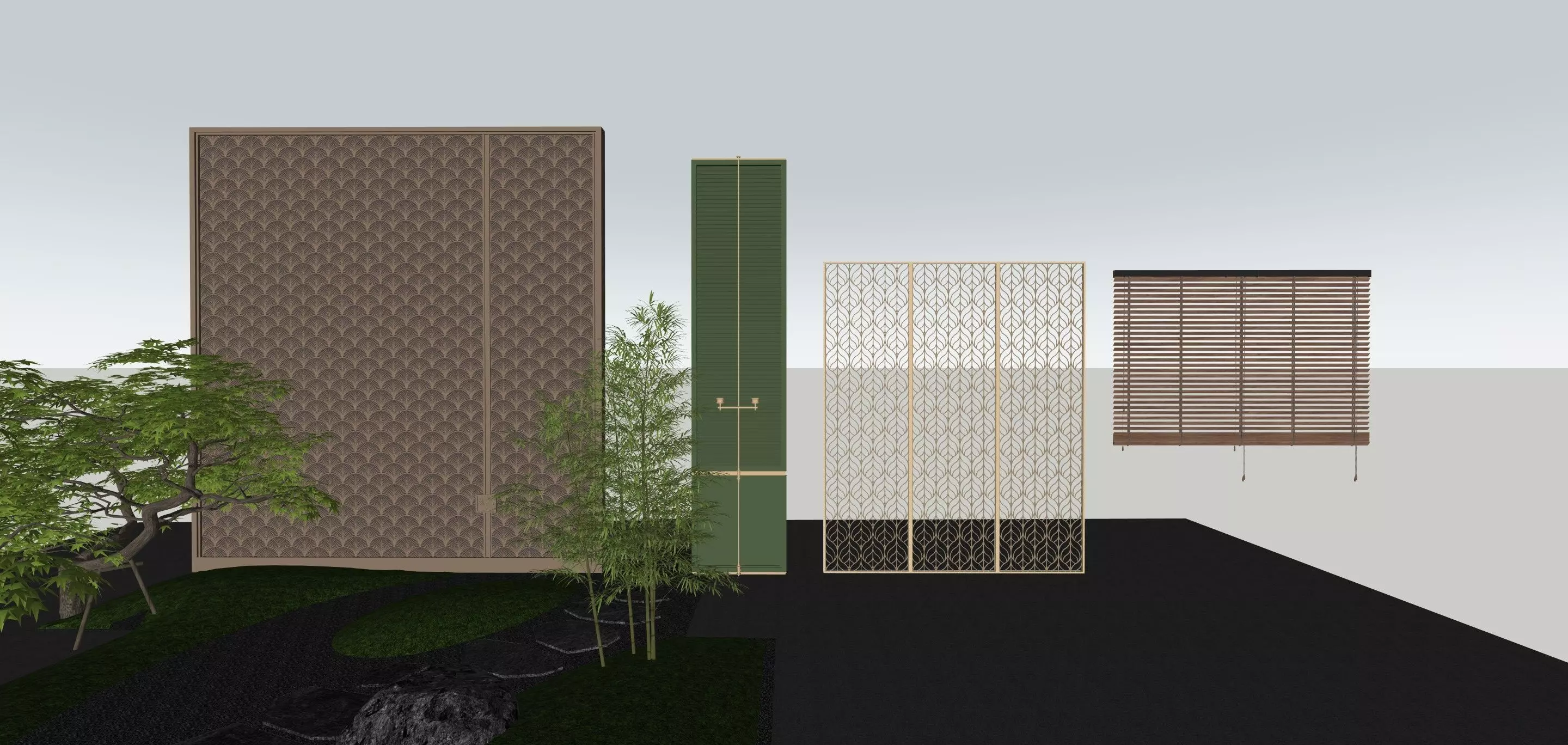 4 Oriental Room Divider Screens 3D model_0