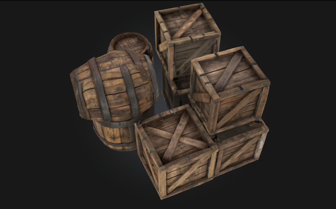 Barrels and Crates Collection Classic Storage Props 3D model_4