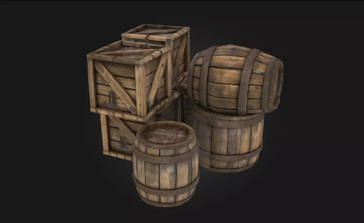 Barrels and Crates Collection Classic Storage Props 3D model_0