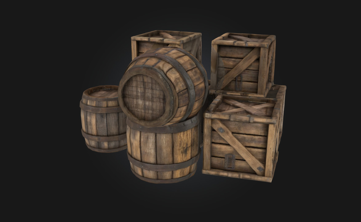 Barrels and Crates Collection Classic Storage Props 3D model_1