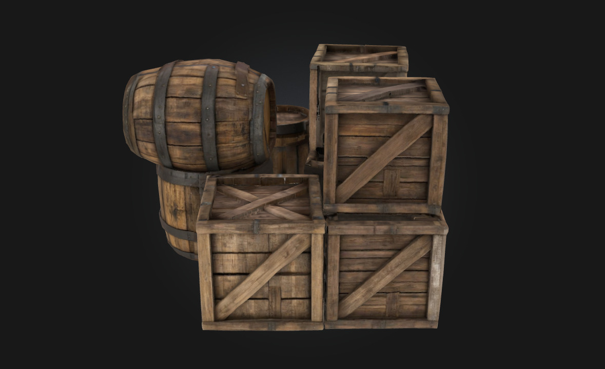 Barrels and Crates Collection Classic Storage Props 3D model_2