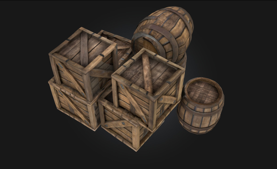 Barrels and Crates Collection Classic Storage Props 3D model_3