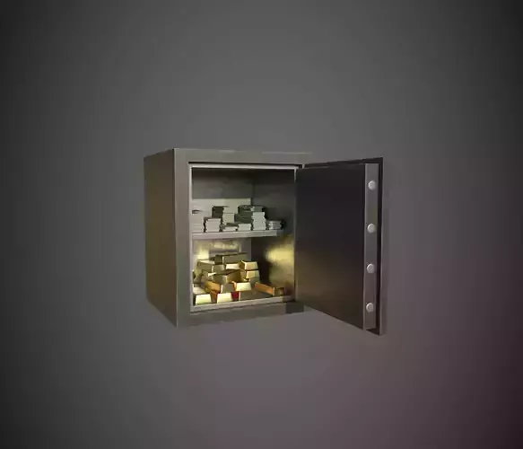  Safe With Gold and Money Low-poly 3D model