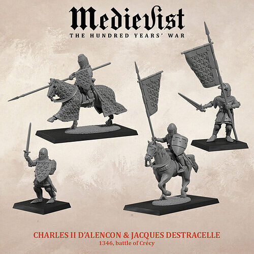 Charles II of Alencon and banner bearer at the battle of Crecy 3D print model