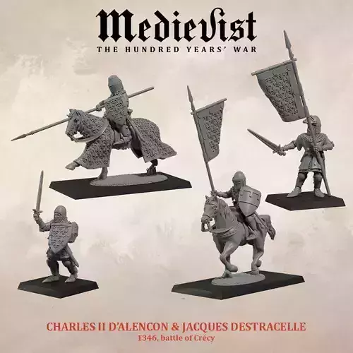 Charles II of Alencon and banner bearer at the battle of Crecy 3D print model
