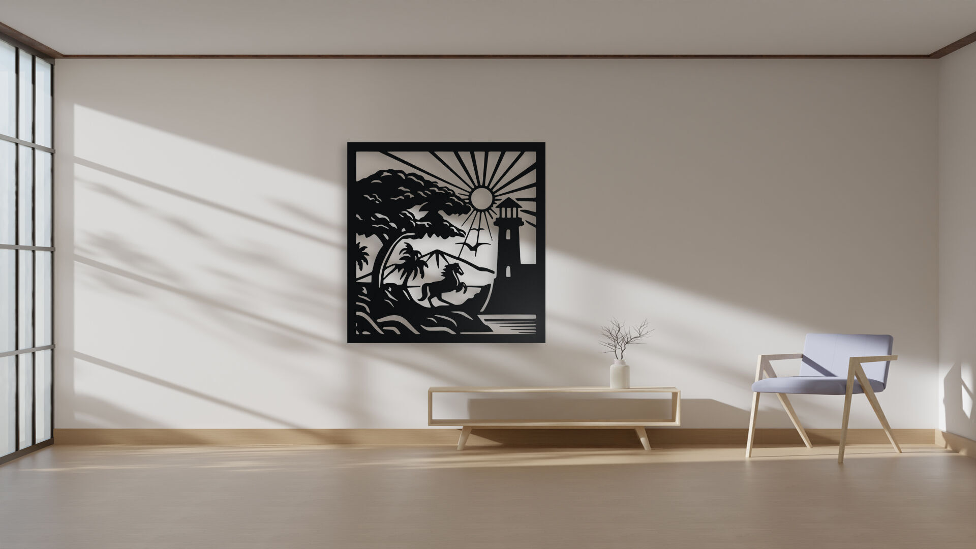 Horse by the Lighthouse - Coastal Silhouette Wall Art 3D print model_4