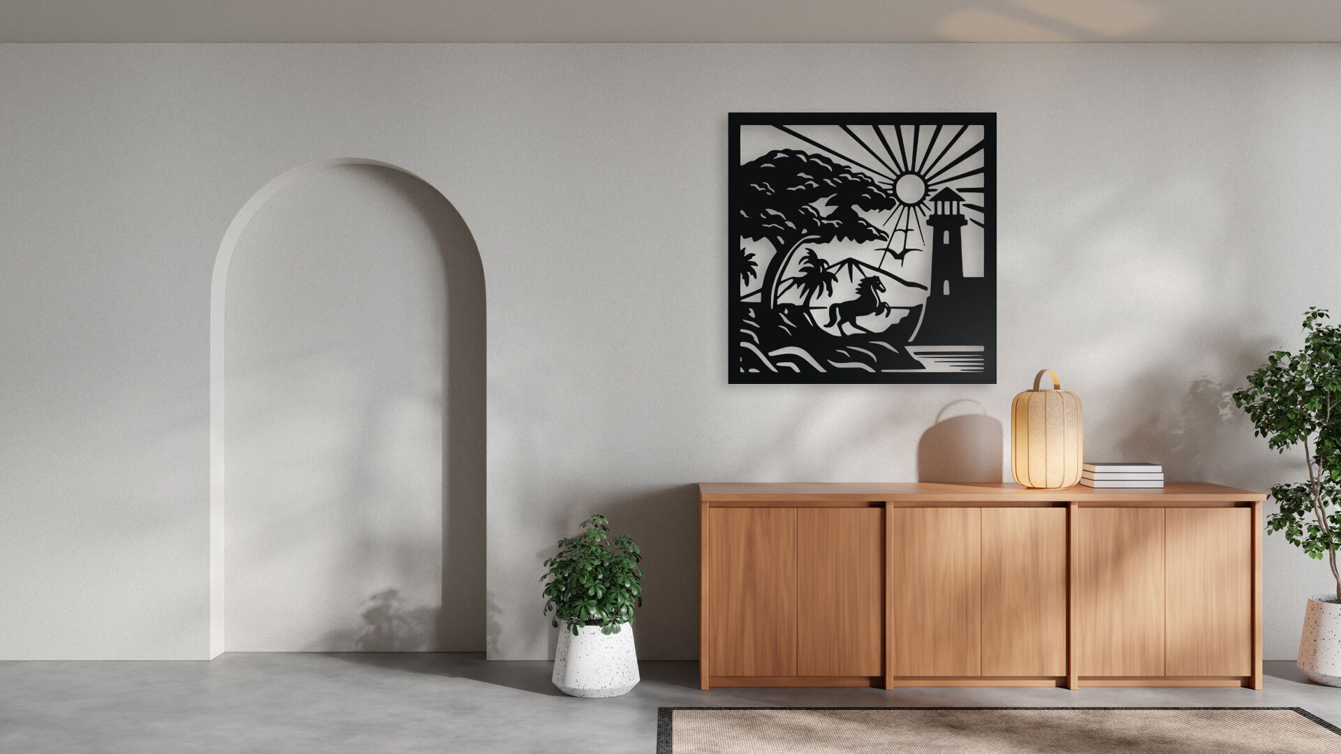 Horse by the Lighthouse - Coastal Silhouette Wall Art 3D print model_2