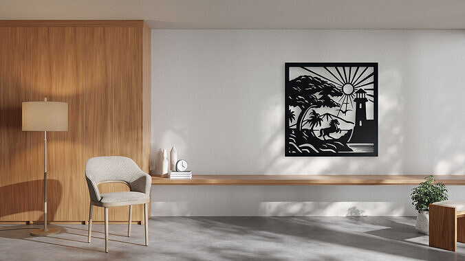 Horse by the Lighthouse - Coastal Silhouette Wall Art 3D print model