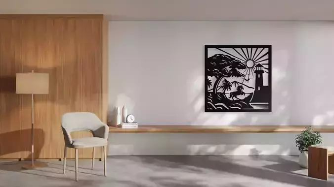 Horse by the Lighthouse - Coastal Silhouette Wall Art