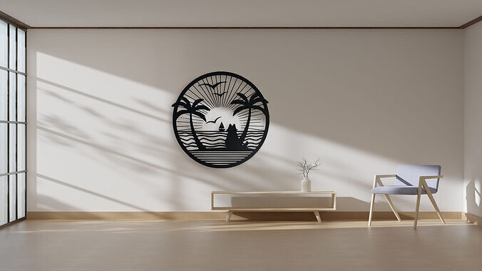 Tropical Beach Sunset Wall Art 3D print model