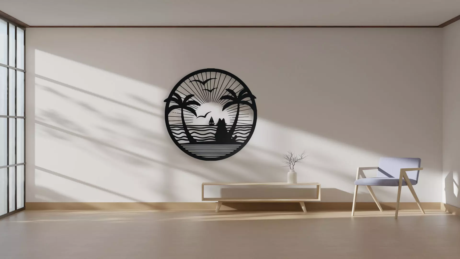 Tropical Beach Sunset Wall Art 3D print model_0
