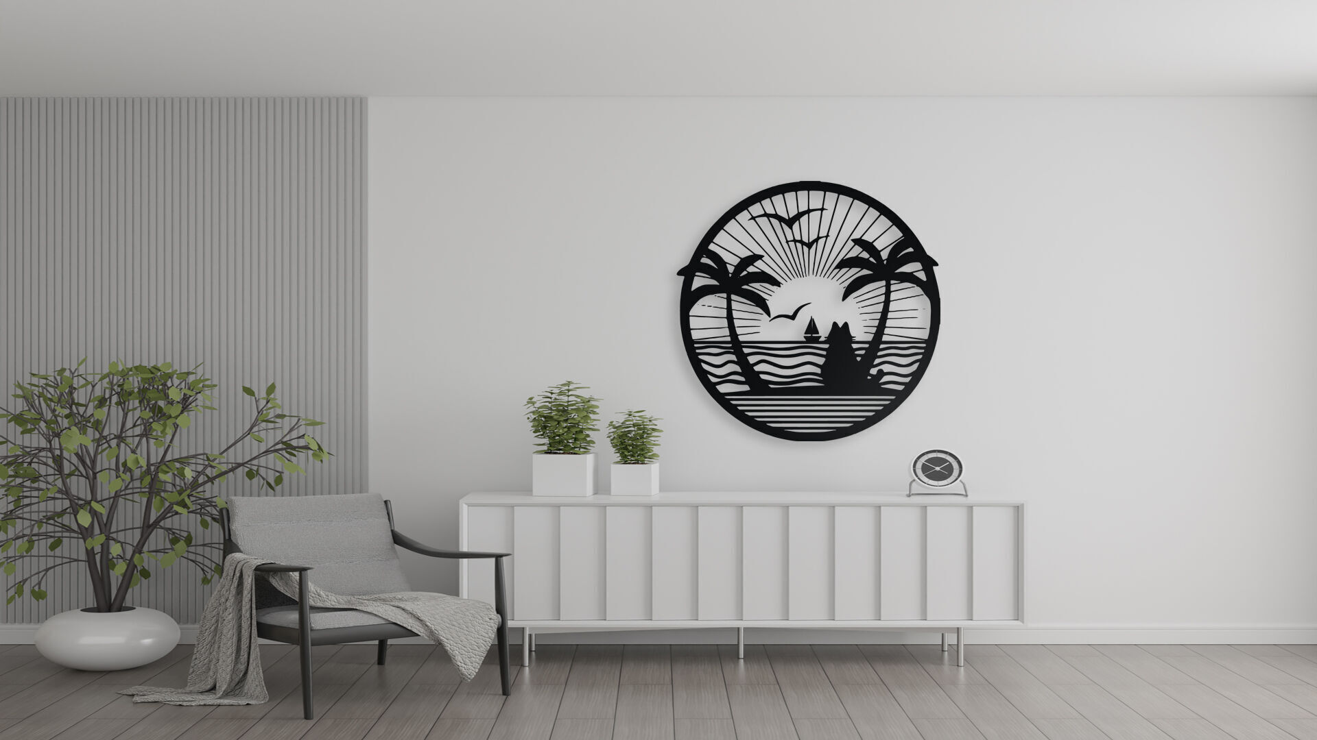 Tropical Beach Sunset Wall Art 3D print model_1
