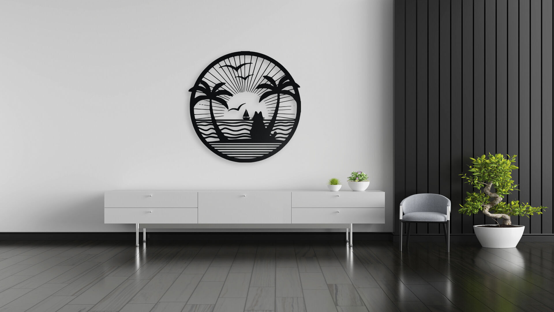 Tropical Beach Sunset Wall Art 3D print model_5