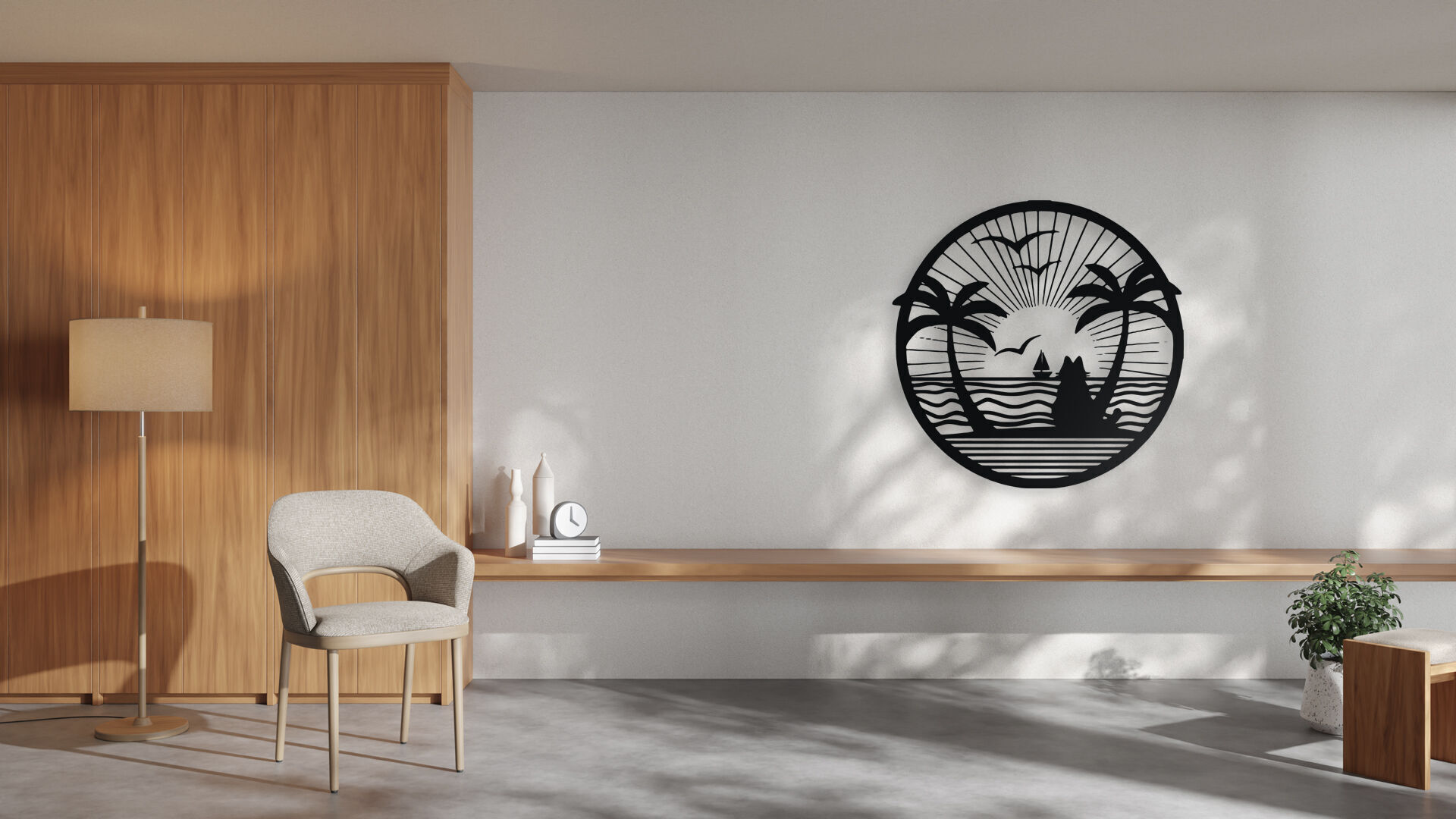 Tropical Beach Sunset Wall Art 3D print model_2