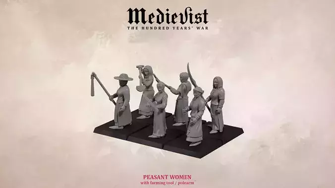 Medieval  peasant women with farming tool and polearm 3D print model