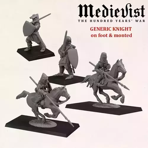 Medieval knight on foot and mounted mid 14th century 3D print model