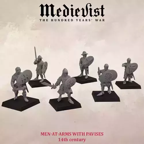 Medieval men at arms with swords falchions and pavises 3D print model