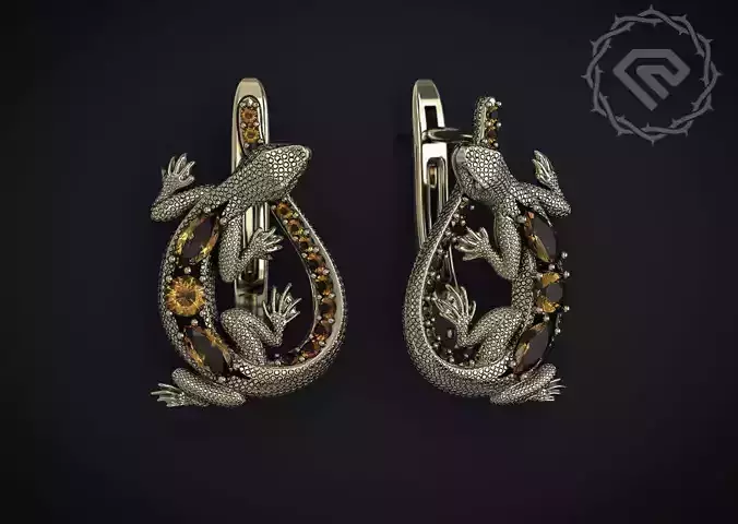 LIZARD EARRINGS ENCRUSTED WITH GEMSTONES