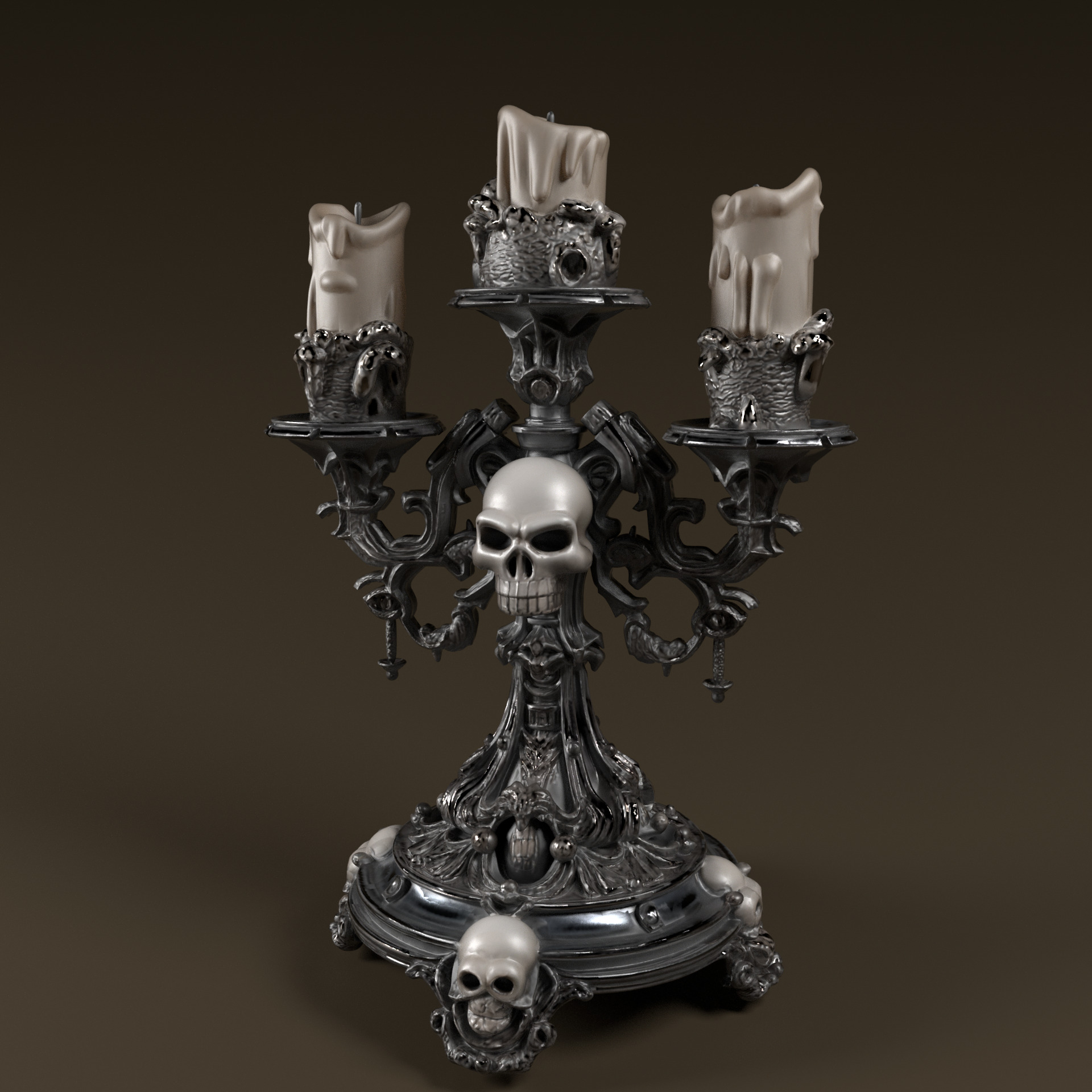 Candelabra Ghotic Skulls Low-poly 3D model_11