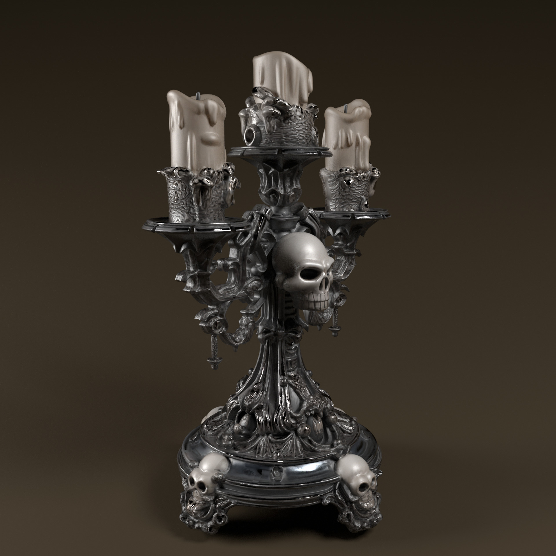 Candelabra Ghotic Skulls Low-poly 3D model_1