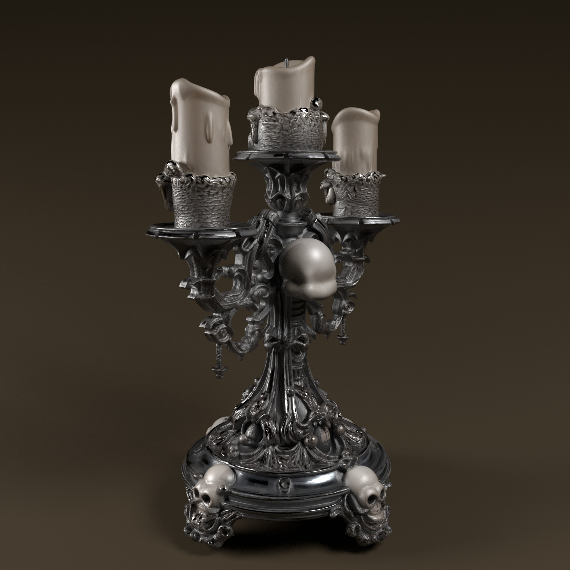 Candelabra Ghotic Skulls Low-poly 3D model_7