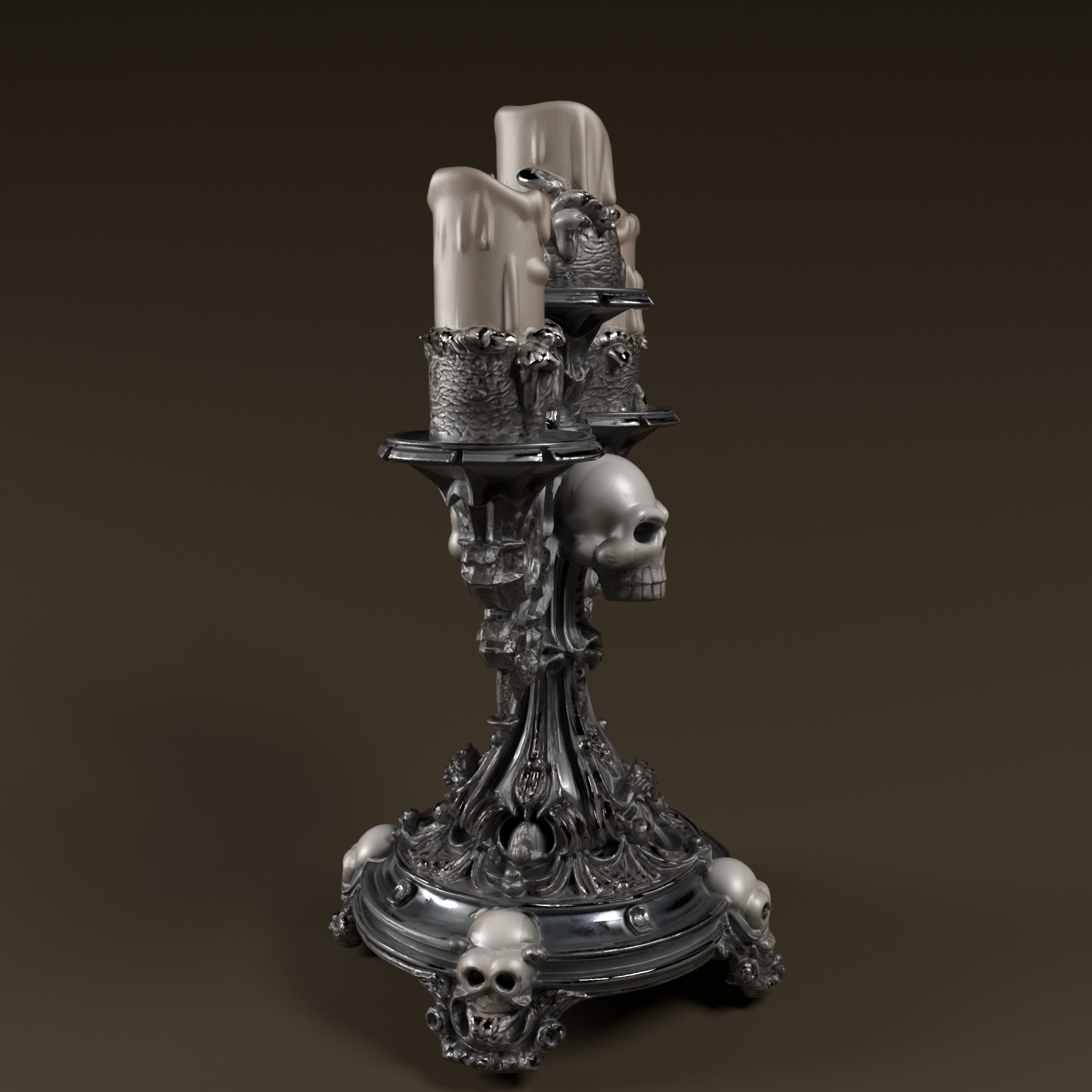 Candelabra Ghotic Skulls Low-poly 3D model_2