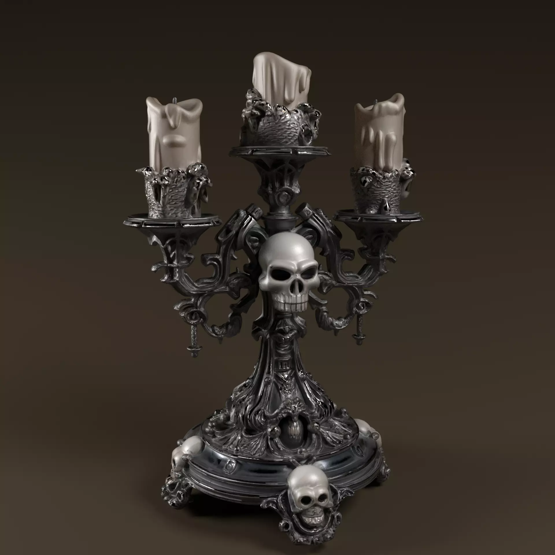 Candelabra Ghotic Skulls Low-poly 3D model_0