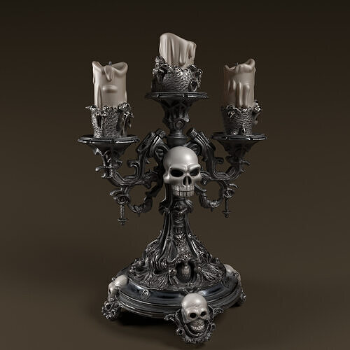 Candelabra Ghotic Skulls Low-poly 3D model