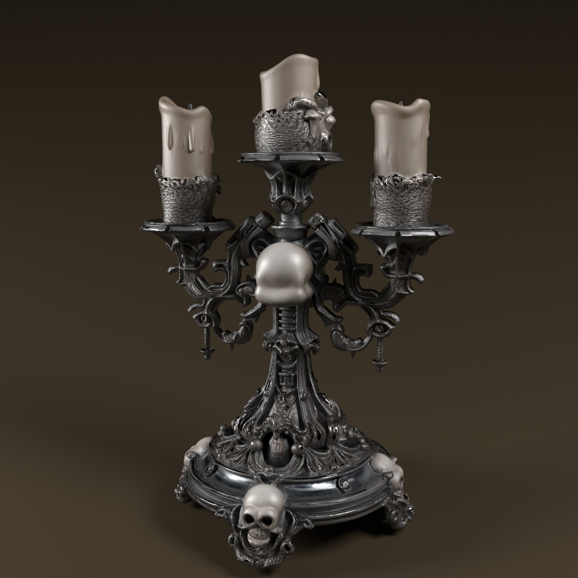 Candelabra Ghotic Skulls Low-poly 3D model_5