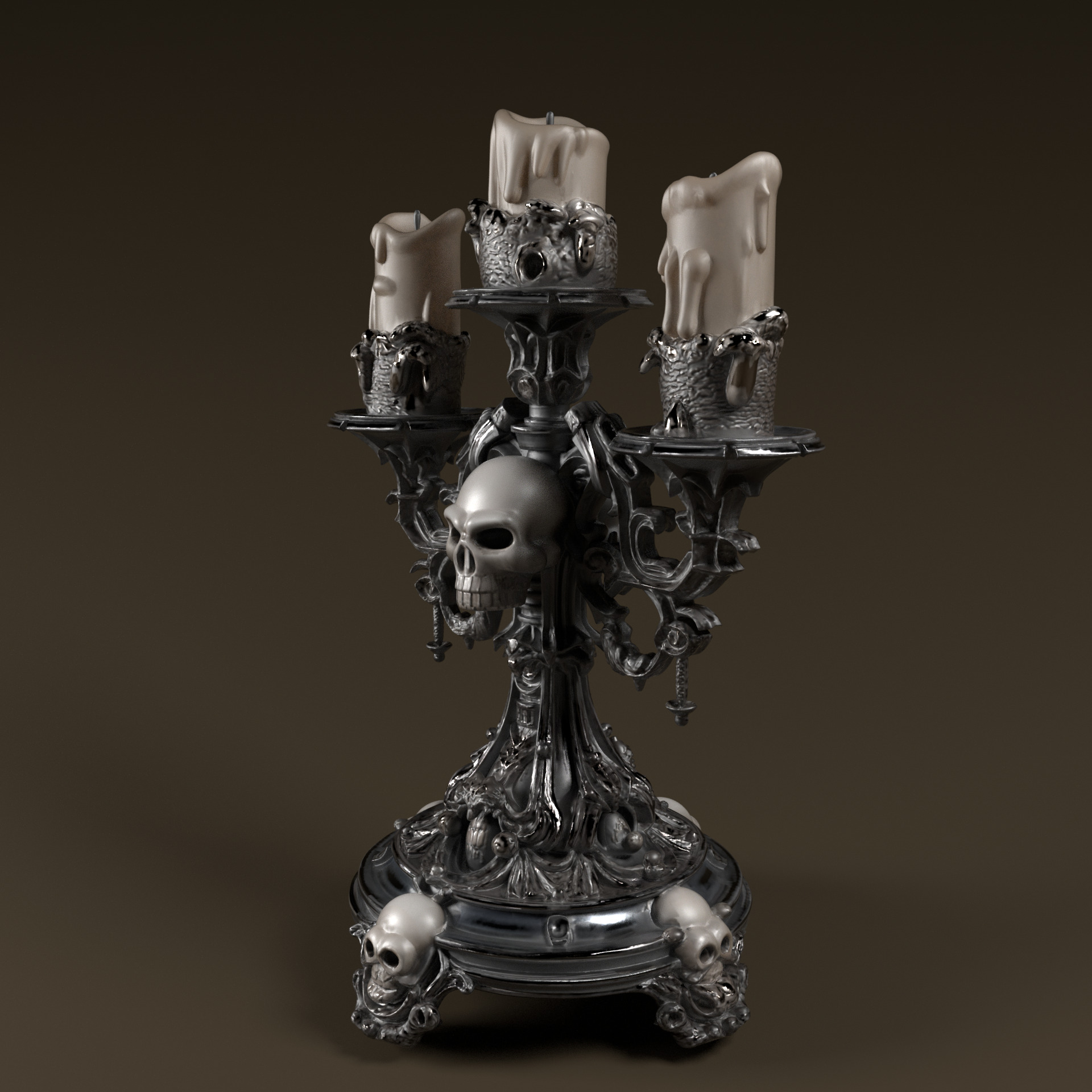 Candelabra Ghotic Skulls Low-poly 3D model_10