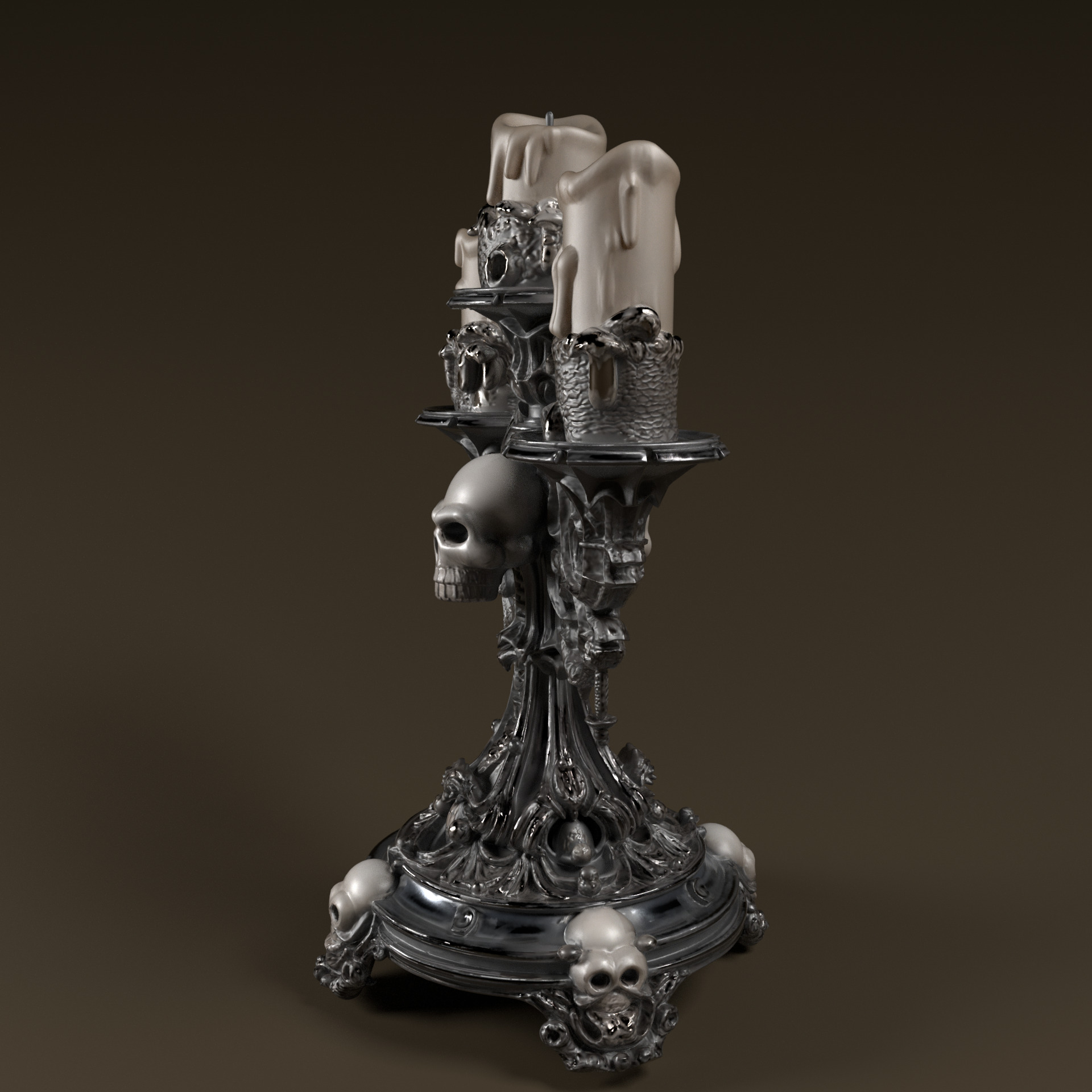 Candelabra Ghotic Skulls Low-poly 3D model_9