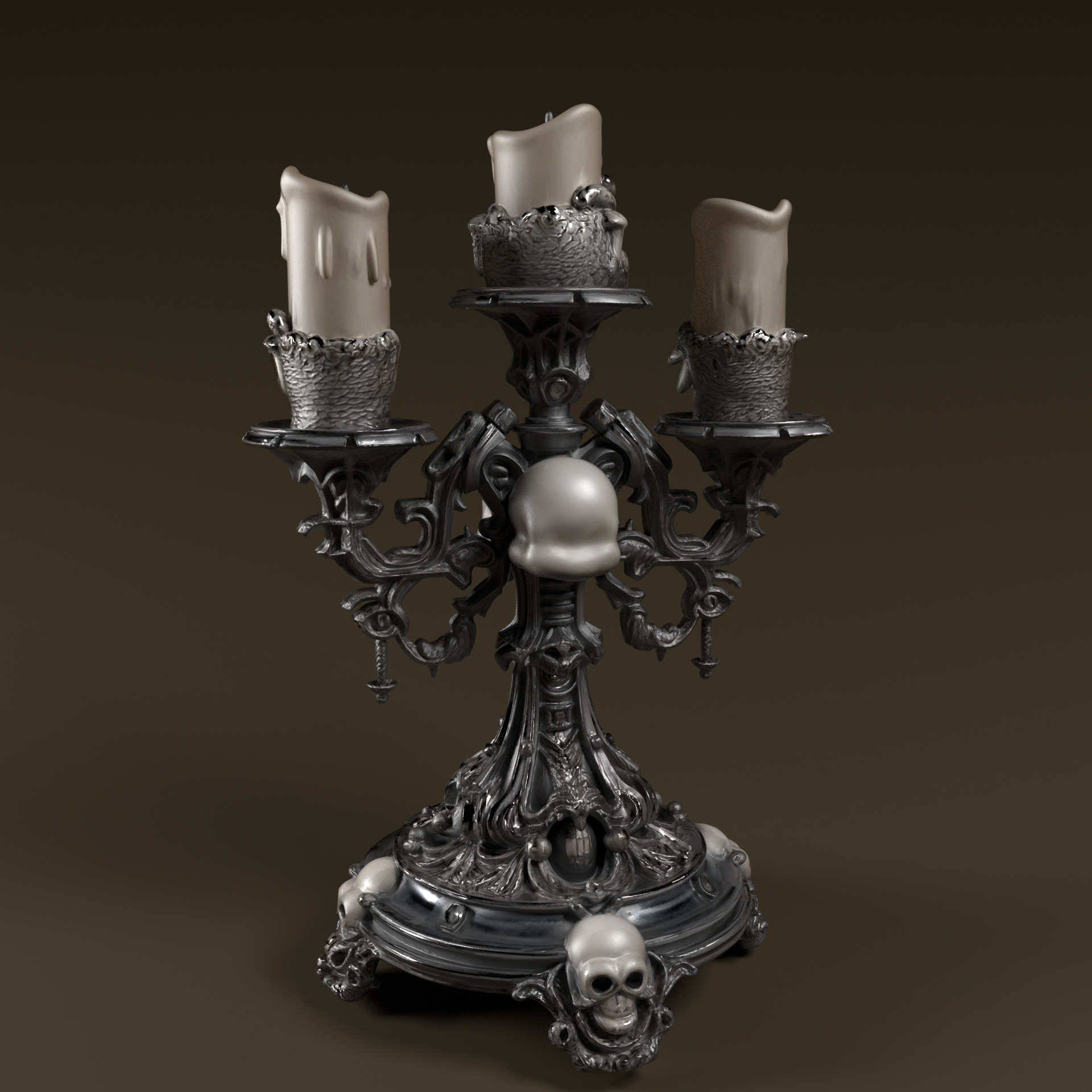 Candelabra Ghotic Skulls Low-poly 3D model_6