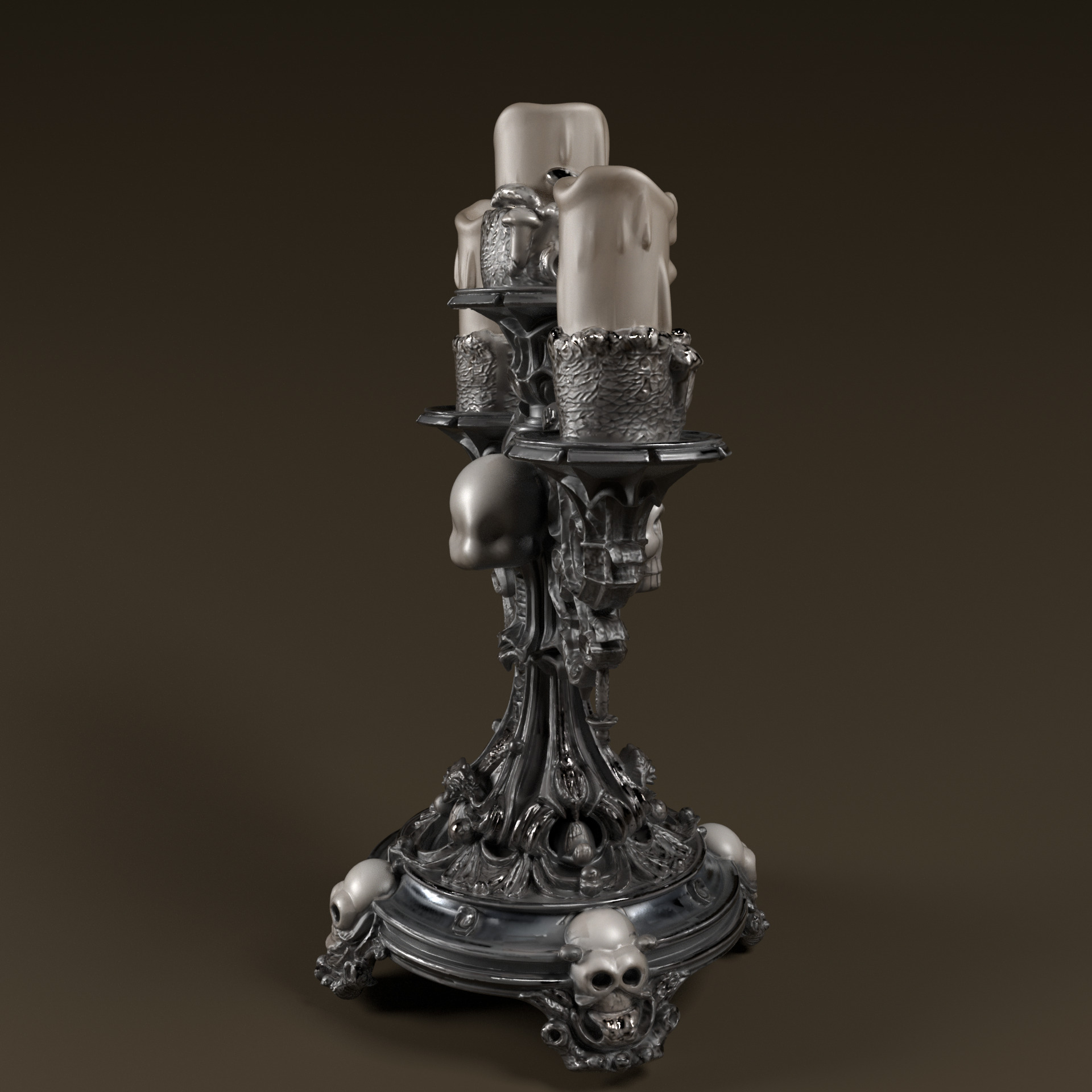 Candelabra Ghotic Skulls Low-poly 3D model_3
