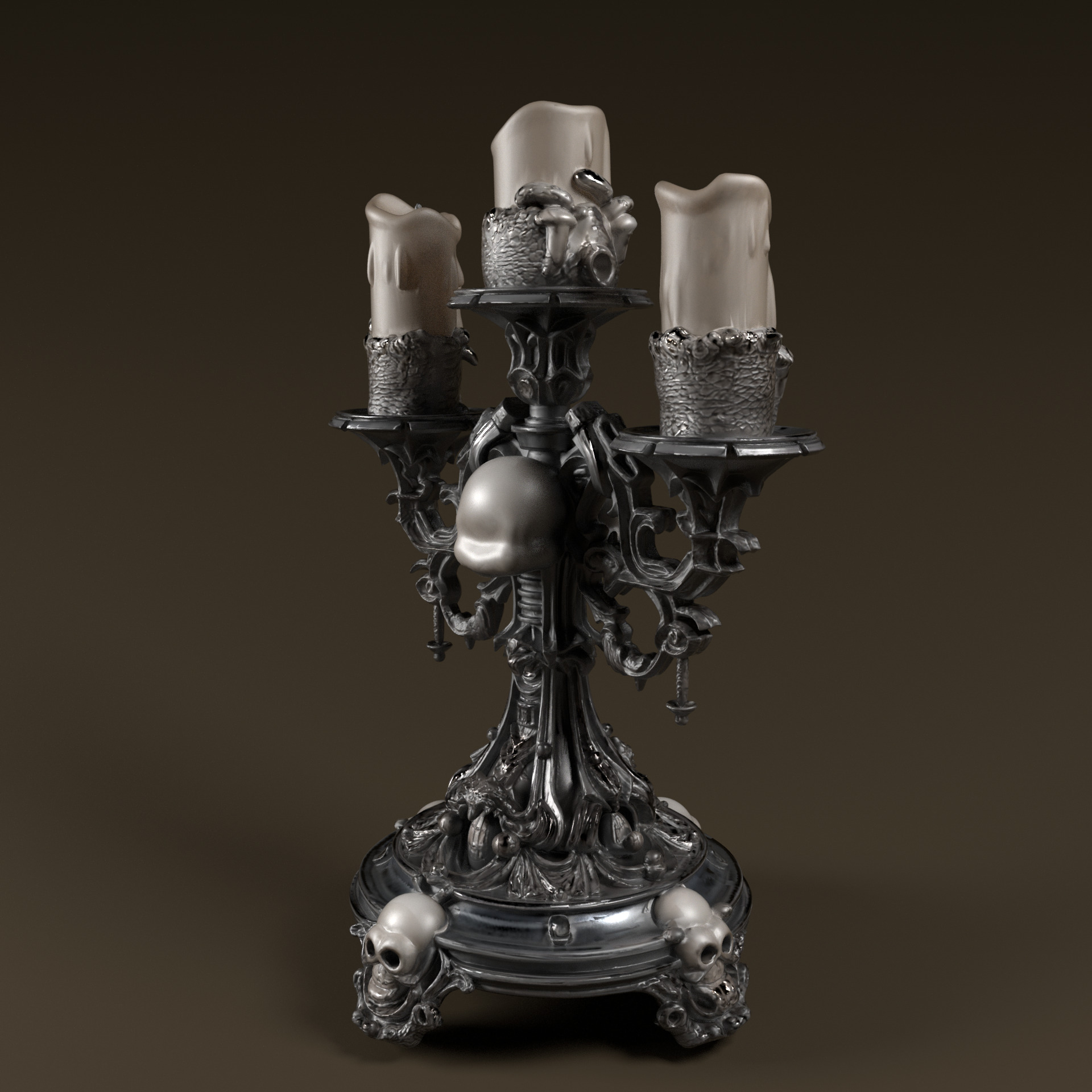 Candelabra Ghotic Skulls Low-poly 3D model_4